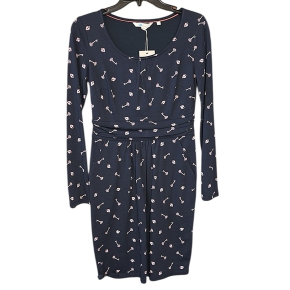 NWT Boden Mabel Dress Trinket Heart Lock and Key Chatsworth Navy Womens Size 6p - Picture 2 of 13